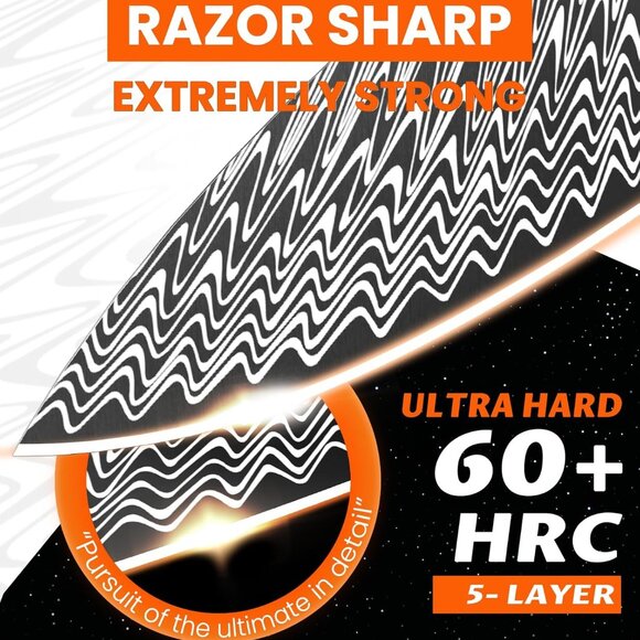 Astercook Chef Knife, Pro 8 Inch Kitchen Knife, German High Carbon Stainless Ste - Picture 3 of 8